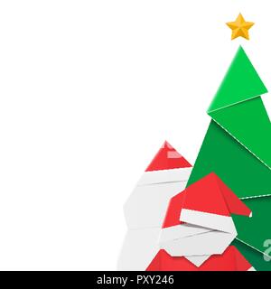 Weißer Hintergrund mit Winter Zeichen origami Elemente: Neues Jahr Baum, Schneemann und Weihnachtsmann Stock Vektor