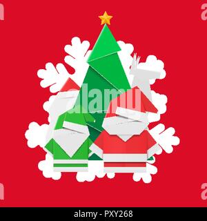 Weihnachten und Neujahr typografische Karte mit Xmas-Schild Elemente auf rotem Hintergrund Stock Vektor