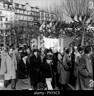 Verteidiger der konfessionellen Schule Protest gegen angebliche Govermental reform, Lyon, Frankreich Stockfoto