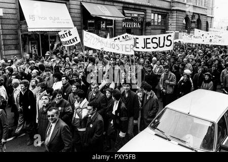 Verteidiger der konfessionellen Schule Protest gegen angebliche Govermental reform, Lyon, Frankreich Stockfoto