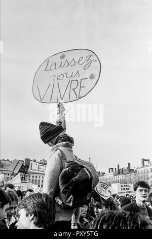 Verteidiger der konfessionellen Schule Protest gegen angebliche Govermental reform, Lyon, Frankreich Stockfoto