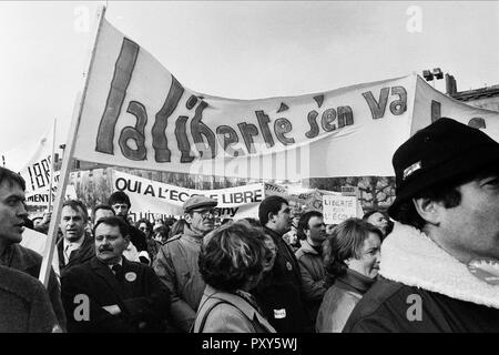 Verteidiger der konfessionellen Schule Protest gegen angebliche Govermental reform, Lyon, Frankreich Stockfoto