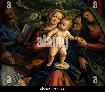 Madonna mit Kind und Heiligen Marta, Giacomo, Giuseppe und Bieter 1543-50 von Gerolamo Giovenone - Girolamo Giovenone 1490-1555 aus dem 16. Jahrhundert, Italien, Italienisch. Stockfoto