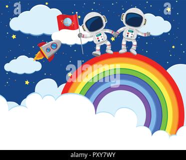 Astronaut Erkundung über den Regenbogen Abbildung Stock Vektor