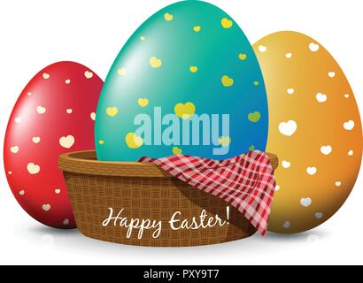 Drei Eier im Korb auf Ostern Karte Design Illustration Stock Vektor
