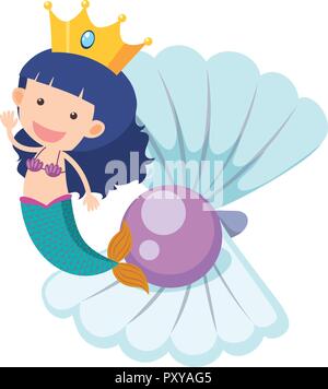 Süße Meerjungfrau und Lila pearl Abbildung Stock Vektor