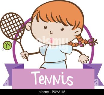 Ein Mädchen Tennis spielen auf weißen Hintergrund Abbildung Stock Vektor