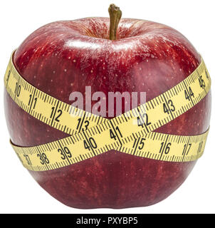 Gruener Apfel Liegt in Massbandrolle Stockfoto