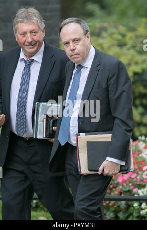 London, Großbritannien. 24 Okt, 2018. Nigel Dodds (R), der stellvertretende Chef der unionistische DUP Democratic Unionist Party, und Sammy Wilson MP Ankommen in der Downing Street für ein Treffen mit dem Ministerpräsidenten Theresa May zu den laufenden Verhandlungen Brexit Credit: Amer ghazzal/Alamy Live diskutieren News Stockfoto