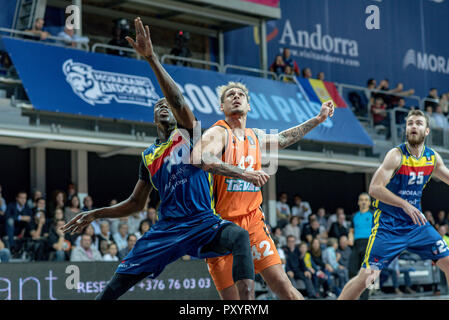 Andorra. 24. Oktober, 2018. EURO CUP Spiel zwischen Morabanc Andorra BC und Ratiopharm Ulm an Poliesportiu d'Andorra Stadion am 24. Oktober 2018 in Andorra La Vella. Stockfoto