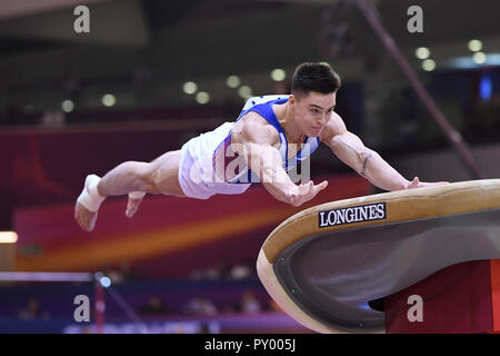 Doha, Katar. 25 Okt, 2018. Nikita Nagornyy (Russland) auf dem Sprung. GES/Turnen/Gymnastik Weltmeisterschaften in Doha, Qualifizierung, 25.10.2018 - GES/Turnen/Gymnastik Weltmeisterschaften, Doha/Katar: 25.10.2018 - | Verwendung der weltweiten Kredit: dpa/Alamy leben Nachrichten Stockfoto