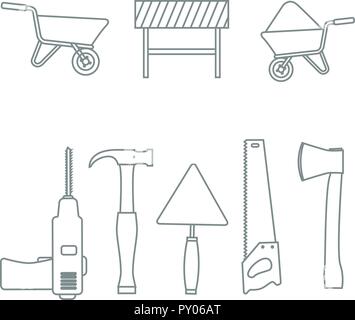Satz von Construction Tools mit Line Art Stil. Trendy Vector Illustration. Stock Vektor
