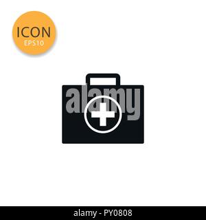 Arztkoffer Symbol Flat Style in Schwarz Vector Illustration auf weißem Hintergrund. Stock Vektor