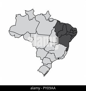 Abbildung: Karte von Brasilien mit der nordöstlichen Region hervorgehoben Stock Vektor