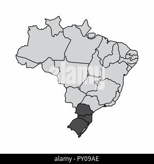 Abbildung: Karte von Brasilien mit dem Süden Region hervorgehoben Stock Vektor