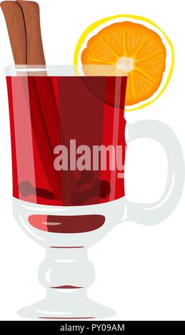 Irish Coffee Glas heißes Getränk mit Zitrone oder Orange, Zimt. Tee, Rotwein, Glühwein, Cocktail, hohen Glas Vector Illustration Stock Vektor