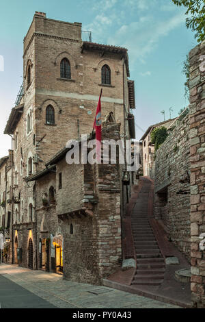 Mittelalterliche Ecke in Assisi. Perugia, Umbrien, Italien Stockfoto