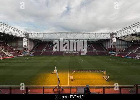 Die neue Haupttribüne, Austausch des Archibald Leitch stand auf Tynecastle vervollständigt die Modernisierung und Sanierung der Herzen Fußballplatz, Edinburgh Stockfoto