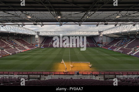 Die neue Haupttribüne, Austausch des Archibald Leitch stand auf Tynecastle vervollständigt die Modernisierung und Sanierung der Herzen Fußballplatz, Edinburgh Stockfoto