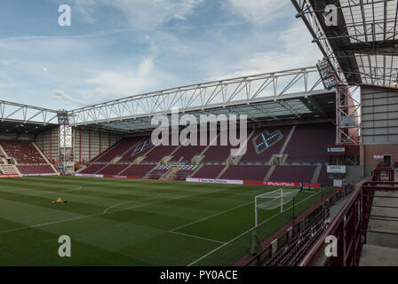 Die neue Haupttribüne, Austausch des Archibald Leitch stand auf Tynecastle vervollständigt die Modernisierung und Sanierung der Herzen Fußballplatz, Edinburgh Stockfoto