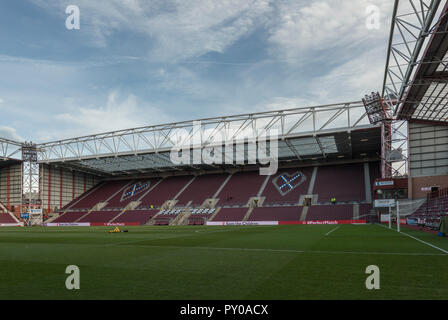 Die neue Haupttribüne, Austausch des Archibald Leitch stand auf Tynecastle vervollständigt die Modernisierung und Sanierung der Herzen Fußballplatz, Edinburgh Stockfoto