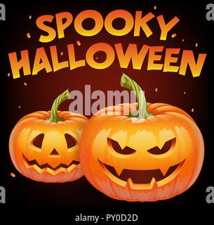 Spooky Halloween Banner mit halloween pumpkin face-böses Lächeln jack o lantern Stock Vektor