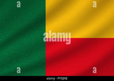 Nationalflagge von Benin gewelltes Baumwollgewebe. Realistische Vector Illustration. Stock Vektor