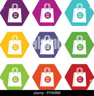 Duty Free Shopping Bag Icon Set Farbe hexaeder Stock Vektor