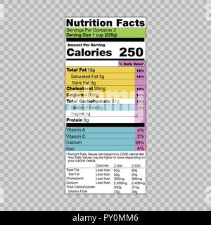 Ernährung Fakten Informationen Vorlage für Essen Etikett Stock Vektor
