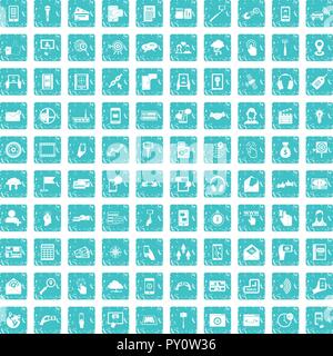 100 mobile Icons Set grunge Blau Stock Vektor