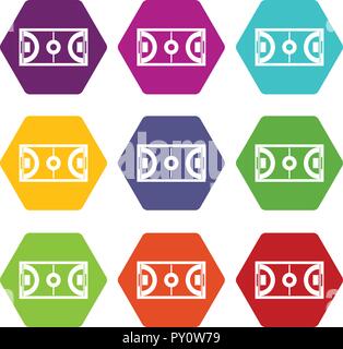 Futsal oder Indoor Soccer Feld Icon Set Farbe hexaeder Stock Vektor