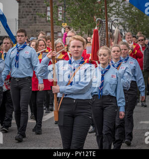 Die isländischen Pfadfinder, die an den Feierlichkeiten der Tag der Unabhängigkeit, Juni 17, Reykjavik, Island. Stockfoto