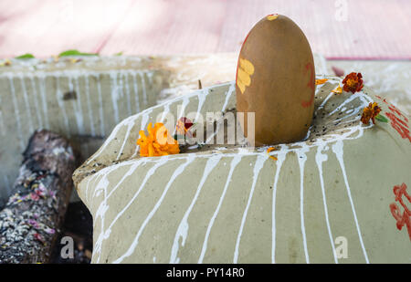 Details der Dhuni nach dem Feuer Zeremonie, während Navratri Festival Stockfoto