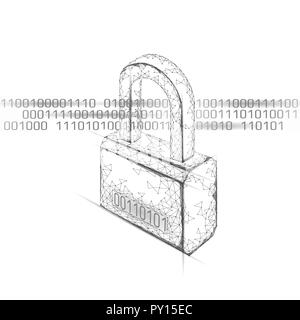 Cyber sicherheits Vorhängeschloss auf Daten Masse. Internet Security Lock Informationen Datenschutz Low Poly polygonalen Zukunft Innovation Technology Network Business Konzept Vector Illustration Kunst Stock Vektor