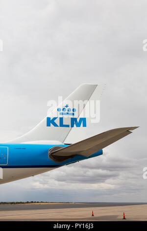 Höhenleitwerk oder heckflosse eines KLM Flugzeug, Royal Dutch Airlines, die nationale Fluggesellschaft. Stockfoto