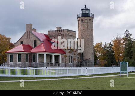 Alte Mackinac Point Lighthouse in Mackinaw City, Michigan. Stockfoto