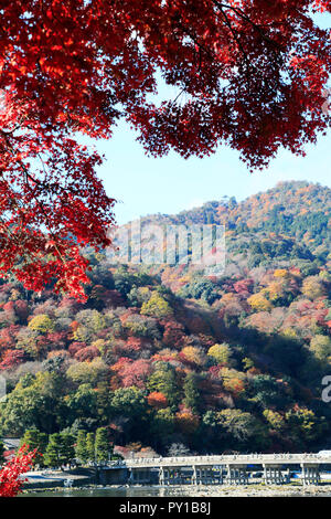 Togetsu Brücke von arashiyama in Kyoto der Blätter im Herbst Stockfoto