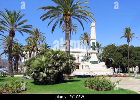 Cartagena, Spanien - 1. August 2018: Das Denkmal für die Helden der Cavite, befindet sich auf der Plaza de Los Heroes de Cavite Stockfoto