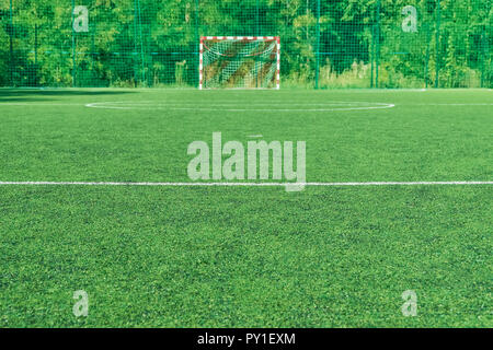 Fußballplatz, Blick vom Tor Stockfoto