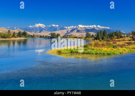 Herbst Farben entlang der flathead River unterhalb der Mission Berge in der Nähe von Dixon, Montana Stockfoto