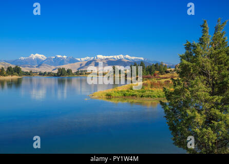 Herbst Farben entlang der flathead River unterhalb der Mission Berge in der Nähe von Dixon, Montana Stockfoto