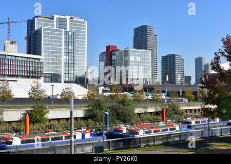 Verändernden urbanen Landschaft & skyline Entwicklung des Büros & Apartment Gebäude um Westfield in Stratford City & Olympic Park Newham East London Großbritannien Stockfoto