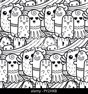 Lustige doodle Monster nahtlose Muster für Drucke, Designs und Malbücher. Vector Illustration Stock Vektor