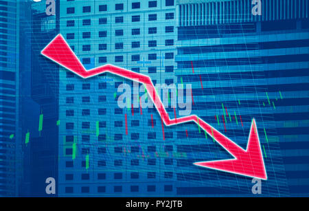 Stock Index graph und Diagramm in modernes Gebäude Hintergrund (Red Bear Chart) Stockfoto