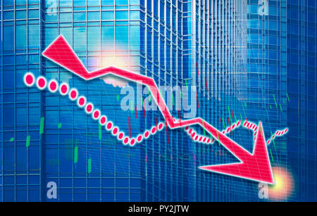 Stock Index graph und Diagramm in modernes Gebäude Hintergrund (Red Bear Chart) Stockfoto