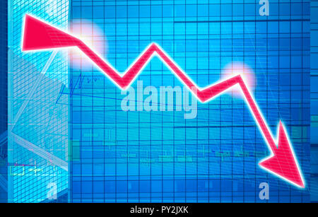Stock Index graph und Diagramm in modernes Gebäude Hintergrund (Red Bear Chart) Stockfoto