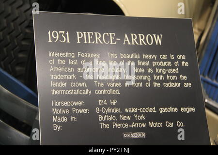 Schild am Car and Carriage Caravan Museum in Luray Caverns, VA, USA Stockfoto