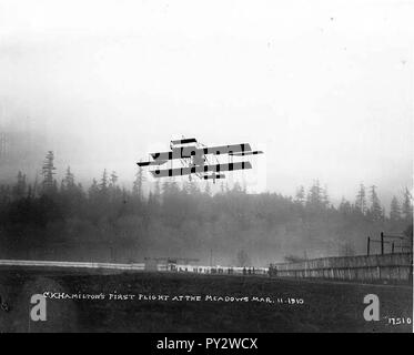 C K Hamilton's erster Flug an der Wiesen, 11. März 1910 (Curtis 6172). Stockfoto