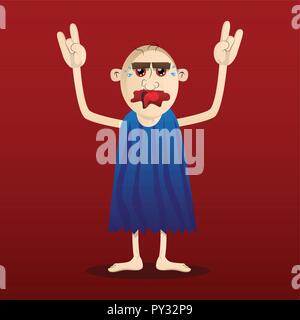 Cartoon caveman mit Händen in Rocker darstellen. Vector Illustration eines Mannes aus der Steinzeit. Stock Vektor