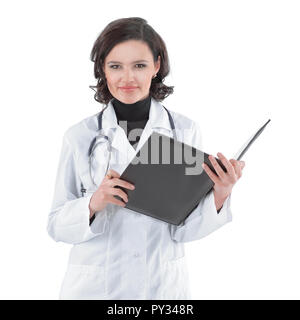 Ärztin Notizen in die Gesundheitsakte. Stockfoto